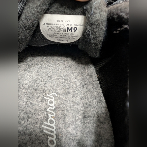 Allbirds Gray Merino Wool Runner Sneakers Black Khaki Mens Size 9 - Picture 5 of 9